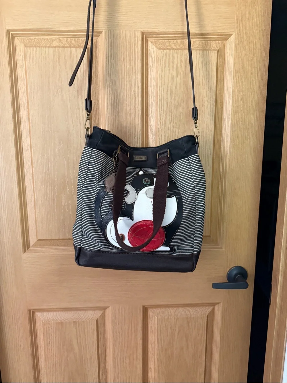 Chala Black White & Red Cat Shoulder Bag